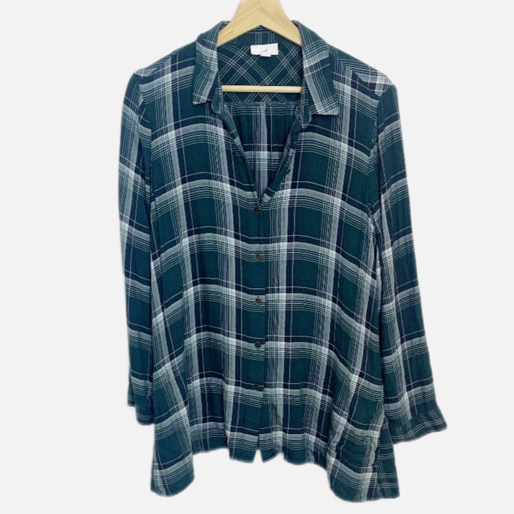 J Jill Green Tartan plaid Swing button down tunic MP
